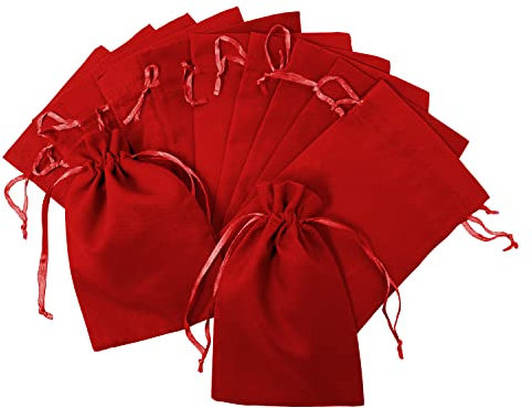 Oblique Unique® Baumwollbeutel mit Zugband 12 Stück Stoffsäckchen Stoffbeutel für Geschenke als Deko zu Weihnachten für DIY Adventskalender uvm. (Rot)