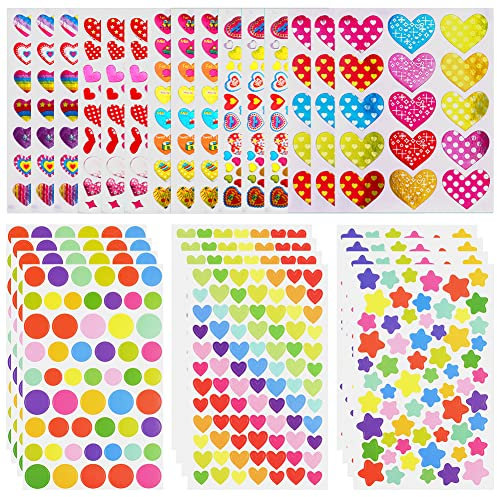 OSDUE 1800+ Stück Aufkleber für Kinder, Sternaufkleber, Herzaufkleber, Farbaufkleber, Belohnungssticker für Kinder, für Belohnungen, Scrapbooking, Hochzeit, Geschenke, DIY, Valentinstag (27 Blätter)
