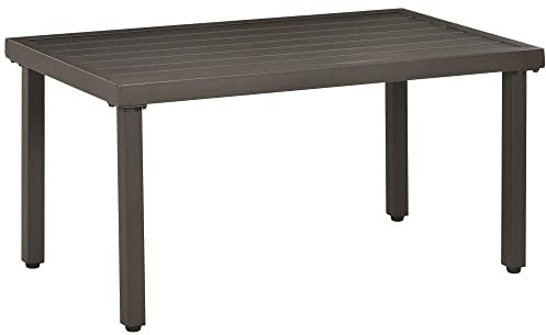 Outsunny Tavolino da Caffè Moderno in Acciaio con Piedini Regolabili e Piano d'Appoggio a Doghe, 91x51x46 cm, Marrone