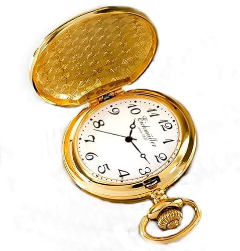 Eichmüller Quartz Savonnette Sprungdeckel Taschenuhr Gold mit Karabiner Kette und Box