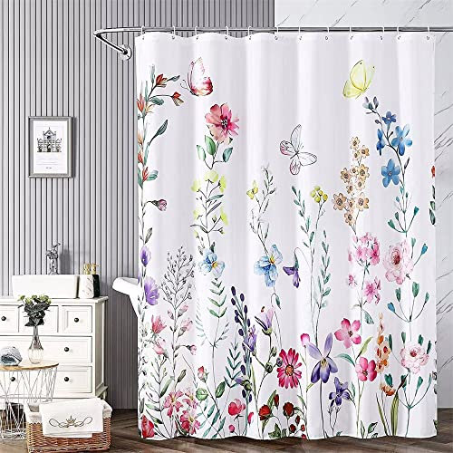 TURIM Blumen Duschvorhang 240x200cm Wasserabweisend Anti-Schimmel Stoff Badezimmervorhang rosa 240x200cm