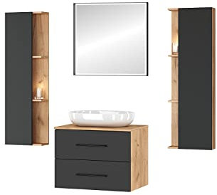 Planetmöbel Badmöbelset Waschtischunterschrank LUX 70 cm Gold Eiche/Anthrazit OHNE Waschbecken mit 2X Seitenschrank Gold Eiche/Anthrazit