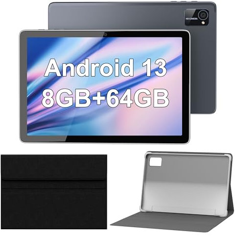 Tibuta Android 13 Tablet, 10 Zoll Tablet mit Hülle, 8GB+64GB+1TB Erweiterung Octa-Core Prozessor 7000mAh, 1280x800IPS FHD Touchscreen 8+5MP Kamera, WiFi 6, BT5.2, Widevine L1, Metallgehäuse