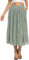 Parabler Röcke Damen Midi Skirt Faltenrock Strandrock Freizeitrock Elegant A-Line Beach Skirt Elastic Waistband Grün S