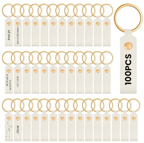 Wavyknot Lot de 100 porte-clés en cuir blanc de 9,4 x 1,8 cm pour homme et femme, blanc, taille unique