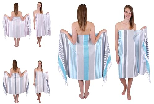 Betz Saunatuch Hamamtuch [2er Pack] Saunahandtuch Strandtuch Badetuch Duschtuch Strandhandtuch Picknickdecke 100% Baumwolle Extra Leicht Damen&Herren 90x170 cm Farbe blau