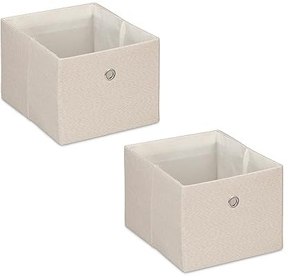 Relaxdays Aufbewahrungsbox, kleine Ordnungsbox aus Stoff, 2er-Set, HBT: 16 x 20,5 x 25 cm, Faltbarer Regalkorb, Beige