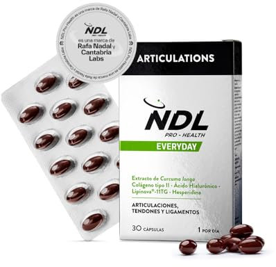 NDL Pro-Health Colágeno puro tipo II con ácido hialurónico, cúrcuma y vitamina C, funcionamiento normal de huesos, articulaciones y cartílagos - 30 cápsulas, 1 mes