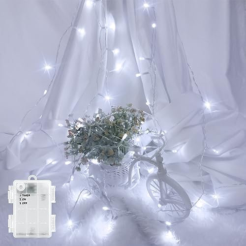 LED Lichterkette Außen Batterie Wasserdicht 3M Outdoor Lichterkette Innen Batterie Timer für Balkone, Fenster, Tür, Wände, Kinderzimmer, Schlafzimmer, Halloween, Weihnachten, Hochzeiten, Kaltweiß