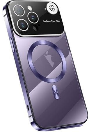 Case for iPhone 15/15 Plus/15 Pro/15 Pro Max, Compatible with MagSafe Ultra-Thin Stainless Steel Frame Non Yellowing Transparent PC Back with Camera Lens Protector,Purple,15 Pro Max