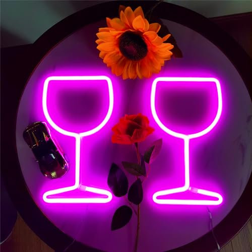 2Pack Battery Powered Wine Glass Neon Signs Pink Led Neon Lights Bar Wall Decor Home Bar Table Decoration Suitable for Birthday Gift Wedding Wine Parties Nightclub Themed Party,27x15.5x1.8cm