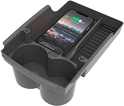 Car Wireless Charger for Tesla Model S/Model X 10W Fast Mobile Phone Wireless Inductive Charging Pad 3-Coil Charger Pad Console Organizer with Dual Cup Holder Center for 11/XS/XR/X/SE/8P/8
