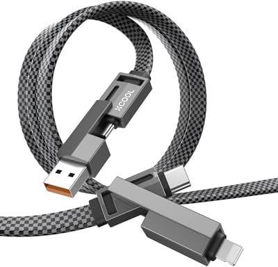 XCOOL 4-in-1 USB-C Cable (3ft), 100W C to C Fast Charging with Hook-and-Loop Management, Universal Charging Cable for MacBook, iPad, iPhone, Samsung, Gray