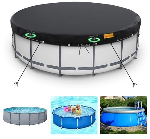 HIGHTQURO 18Ft Round Pool Cover, Inground Pool Covers for Above Ground Pools, Swimming Pool Cover Protector with Tie-Down Ropes & Sandbag Increase Stability, Waterproof Dustproof Hot Tub Cover