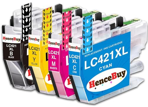 HenceBuy LC 421 Patronen XL Kompatibel für Brother LC421 LC421XL Druckerpatronen für Brother DCP-J1050DW DCP-J1140DW MFC-J1010DW (LC421XLBK Schwarz, LC421XLC Cyan, LC421XLM Magenta, LC421XLY Gelb)