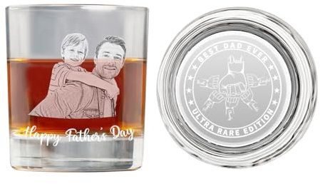 Cadeau de verre de whisky personnalisé pour papa avec photo de fête des pères, verre de whisky gravé personnalisé en photo, cadeau de verre de whisky personnalisé pour la fête des pères (Style-03)