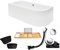 BADLAND Premium Set 6in1 Badewanne Eckwanne Acryl Weiß Wanne AVITA Links 180x80 cm, Made in EU + Acrylschürze + Bambus Badewannenablage + Nackenkissen, Moderne Design, mit Ablaufgarnitur und Füßen