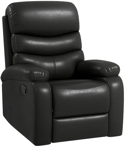 HOMCOM Fauteuil Relax inclinable 145° manuellement Fauteuil de Relaxation avec Repose-Pieds intégré, revêtement synthétique, dim. 78L x 90l x 105H cm Noir