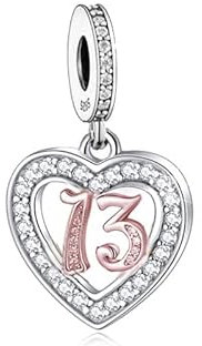 Mon & Sons 13 18 21 30 40 50 60 70 80 Birthday Age Anniversary Rose Gold Love Heart Charm Bead Pendant 925 Sterling Silver Pandora Compatible Charm Moments Bracelet