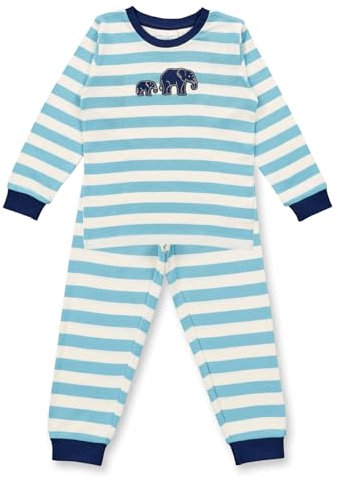 Sense Organics Bio Baumwolle Kinder Schlafanzug 2-Teiler GOTS und Fairtrade zertifiziert (DE/NL/SE/PL, Numerisch, 104, Regular, Aqua Stripes Elefants)