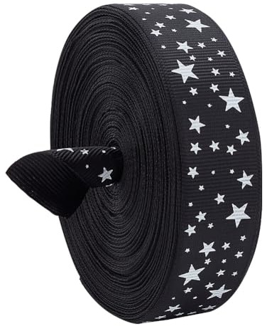 PH PandaHall 22.8m Sterne gedruckt Bänder, 26mm Schwarzes Dekoband mit weißen Sternen Polyester Bastelband für Bögen Making Weihnachten Hochzeit Home Decor Gift Wrapping DIY Crafts