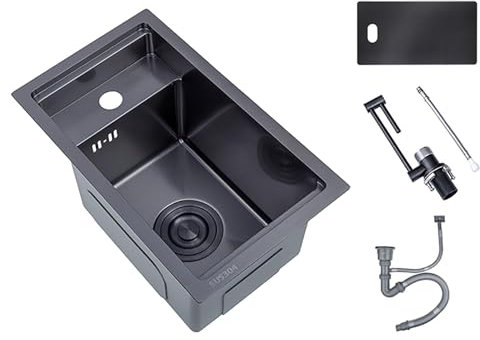 Fregadero de Cocina para vehículos recreativos, Fregadero de Barra abatible, Fregadero pequeño de Acero Inoxidable con Grifo y Tapa Plegables, tazón Individual para Exteriores (Col