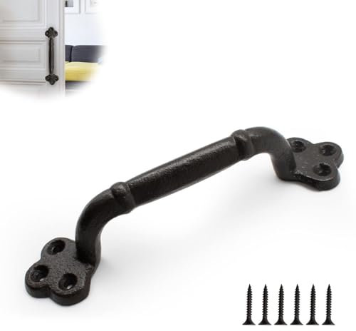 HERKINDNESS Door Handle, Gusseisen Türgriff, mit Schrauben Türgriffe, Scheunentor Griff, Schlichter Retro Stil, für Scheunentore Gartentüren Badezimmertüren