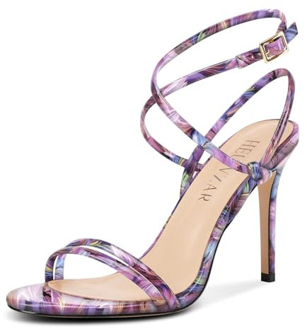 HEUIVZAR Donna A strappo Lacci Spillo Alto High Tacco Heel Sandali Aperte sulla Punta Cinturino alla Caviglia Feste Dress Scarpe Estate 10 CM Heels Viola Multicolore 45 EU