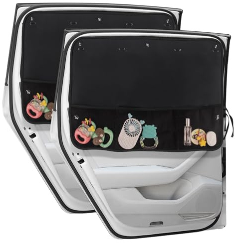 DIZA100 Sonnenblende Auto 68x51cm, 2 Stück, Seitenscheibe Schwarz, mit 7 Saugnäpfen, 3 Netztaschen, UV Schutz Vorhang, Auto Sonnenschutz für Kinder