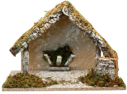 Krippenstall mit moosigen Akzenten für 12,7 cm große Figuren, charmante Tisch-Krippe für Bethlehem-Weihnachtskrippe, traditionelle religiöse, christliche Heimdekoration für Feiertage, hergestellt in