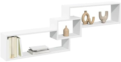 PIVELLO® Bücherregal Wandregal Weiß Wand | Hängeregal Holz Regalbrett Klein | Schweberegal Halterung Bad Vintage | Regal Badezimmer Küche Weiss | Würfelregal Lagersystem Hochglanz Deko (Laenglich)