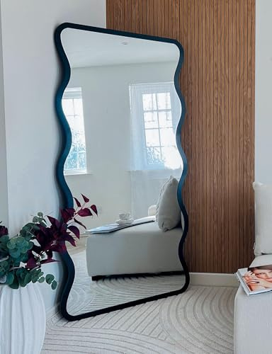MirrorOutlet The Fluctus - Black Metal Wavy Framed Rectangular Wall Mirror 67 X 31 (170CM X 80CM) Silvered Mirror Glass. Extra Large. Landscape or Portrait