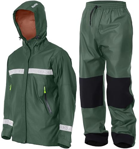 Navis Marine Regenanzug Herren Wasserdicht Nylon - Arbeitskleidung Reflektierende Regenjacke & Regenhose, ideal für Arbeitsschutz, Angeln & Outdoor (grün,XL)
