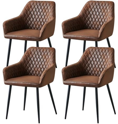 JYMTOM Esszimmerstühle 4er Set Küchenstühle Polsterstühle modernes Design Stühle mit Armlehne, Sitzfläche aus Kunstleder, Gestell aus Metall, für Wohnzimmer, Schlafzimmer und Küche(4,Braun)