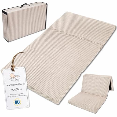Klappmatratze Faltbare Reisebett Baby Matratze 60x120 cm - Faltmatratze für Kinder Gästematratze klappbar Babymatratze Bodenmatratze Schlafmatratze und Reisematratze Beige B