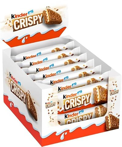 Kinder Crispy - 14 Barritas de Kinder Crispy de 34 gramos - Barquillo Relleno de Crema de leche y Avellanas cubierto de chocolate Kinder