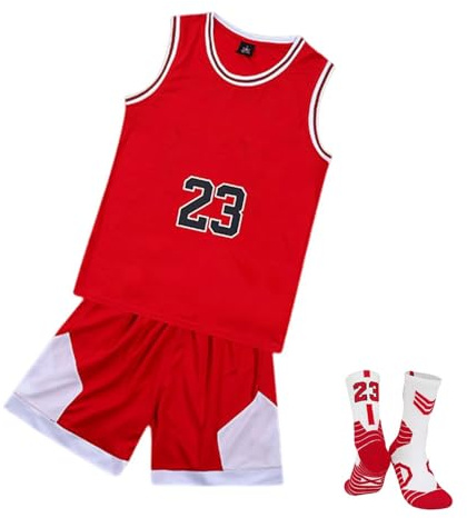duzhengzhou Für Kinder Basketball Jersey Set Nr.23/24 Basketball Trikot Mit Socken Sleeveless Basketball Trikot(QDAN,L)