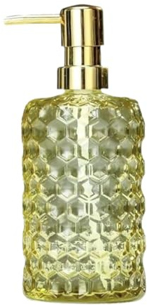 Milageto Glass Soap Dispenser Shower Gel Shampoo Bottle Decorative Leakproof Sturdy Lotion Bottle Body Wash Dispenser for Countertop, Yellow