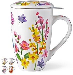 GBHOME Tea Mug with Infuser and Lid, 530ml Large Ceramic Loose Leaf Cup, Microwave, Dishwasher Safe Steeping Mug, Perfect for Tea Lovers