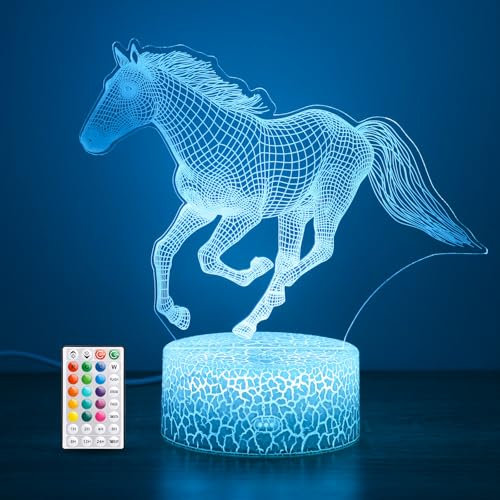 Hoofun Pferd Nachtlicht, 3D Illusion Lampe mit 16 Farben, Timer, Memory, Fernbedienung, Touch, Geschenke für Mädchen, Kinderzimmer Dekor, Geschenkidee zum Geburtstag Weihnachten
