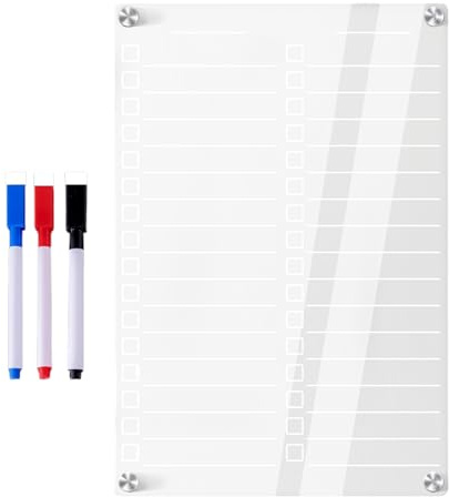 Dry Erase Board, Magnetic Fridge Whiteboard, Clear Acrylic Reusable Weekly | Note Planner with 3 Markers for Kitchen Home, Workplaces, Dorm, Apartment, 7.87x11.81 Inches