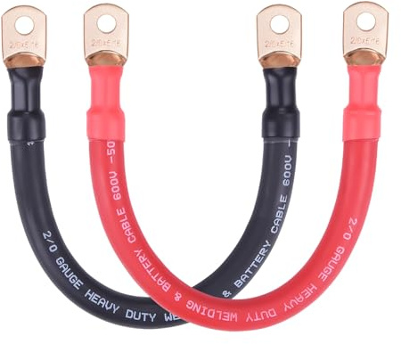 iGreely 2/0 AWG Battery Cable, 2/0 Gauge Pure Copper Battery Inverter Cables with 5/16” Heavy Duty Lugs for Automotive Solar Marine Boat RV, Replacement Parts & Accessories 1ft/30cm