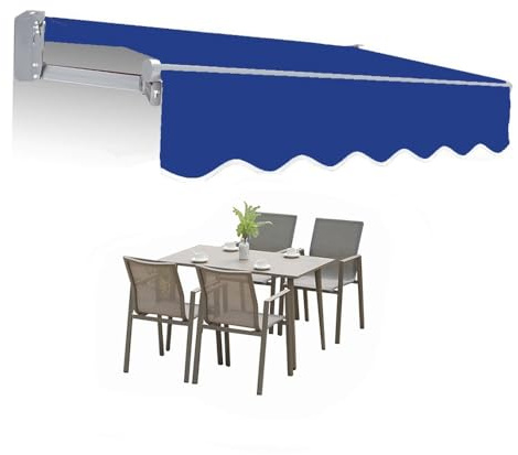 Manuell einziehbare Markise, 350 x 300 cm, wasserdicht, graues Polyester-Leinen, UV-Schutz für Terrassen und Decks, Outdoor-Abdeckung, 350 x 300 cm
