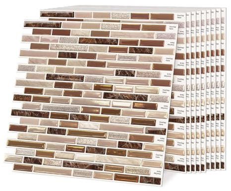 Self Adhesive Wall Tiles Stickers, CEIEVER 3D Marble Peel and Stick on Wall Tiles 10Pcs 30.5x30.5cm Adhesive Waterproof Splashback Stick on Tile Decals for Kitchen Bathroom