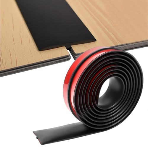 Zyiphor 3m x 5cm T Profil Übergangsleiste Boden Übergangsprofil Selbstklebend Bodenleisten Türschwellen Leiste PVC Abdeckleiste Flexible für Verbindungsböden Lücken von Laminatdielenfliesen (Schwarz)
