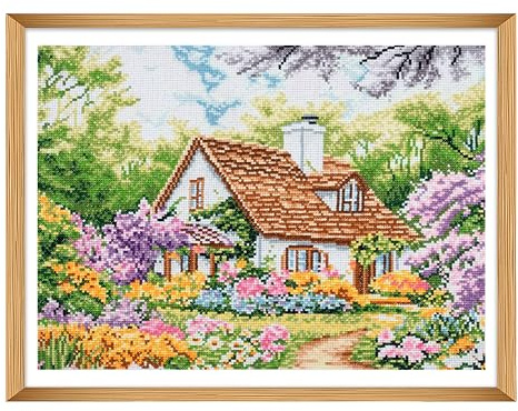 Trimits Large Cross Stitch Kits - Counted Embroidery Needlework for Adults Beginners Kids, Christmas Gifts Wall Art (Frame Not Included), 11 Count, House