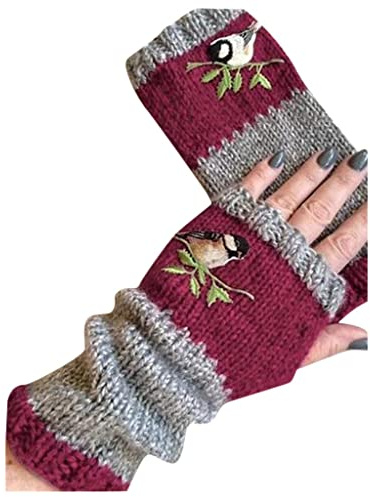 Maskjuwio Warm Handschuhe Frauen Stickerei samt Strick Outdoor-Plus Winterhandschuh Handschuh Lack Handschuhe Kurz
