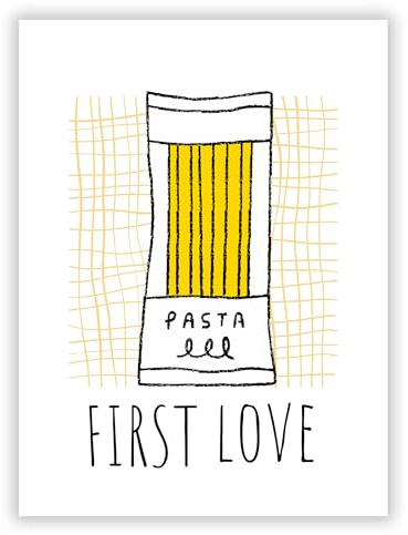 Druck-Palast Pasta is my first Love Poster - 30x40cm - Kunstdruck - Küche Essbereich - Verspielt Modern Lustig - Hochwertiger semimatter Druck - Wanddekoration ohne Rahmen für Food-Liebhaber