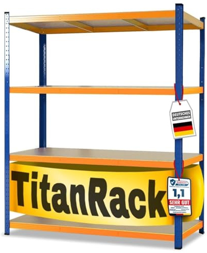 KARAT Schwerlastregal 200x150x80 cm blau-orange – Weitspannregal Metall, Werkstatt Regal, Regal Werkstatt, Steckregal Lagerregal (TitanRack Big)
