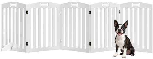 PawHut Absperrgitter Hund Klappbar mit Füßen 258 x 61 cm 5 Paneelen Weiß | Freistehendes Schutzgitter, Klappgitter für Katzen, Treppenschutzgitter, Türschutzgitter, Treppengitter, Treppen, Türen